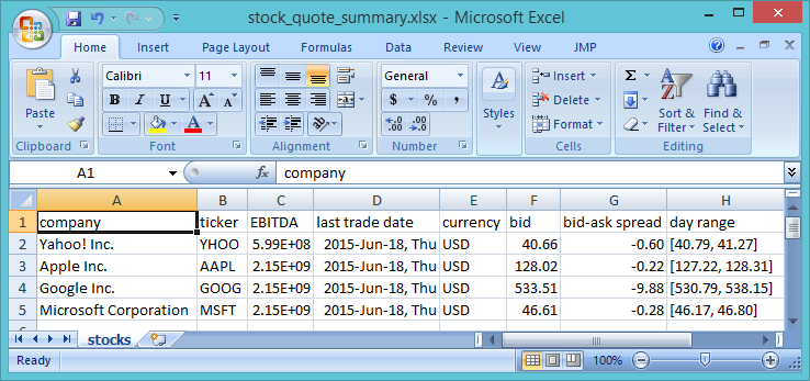 Excel output